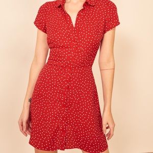 Reformation Sunday polka dot button up dress NWT